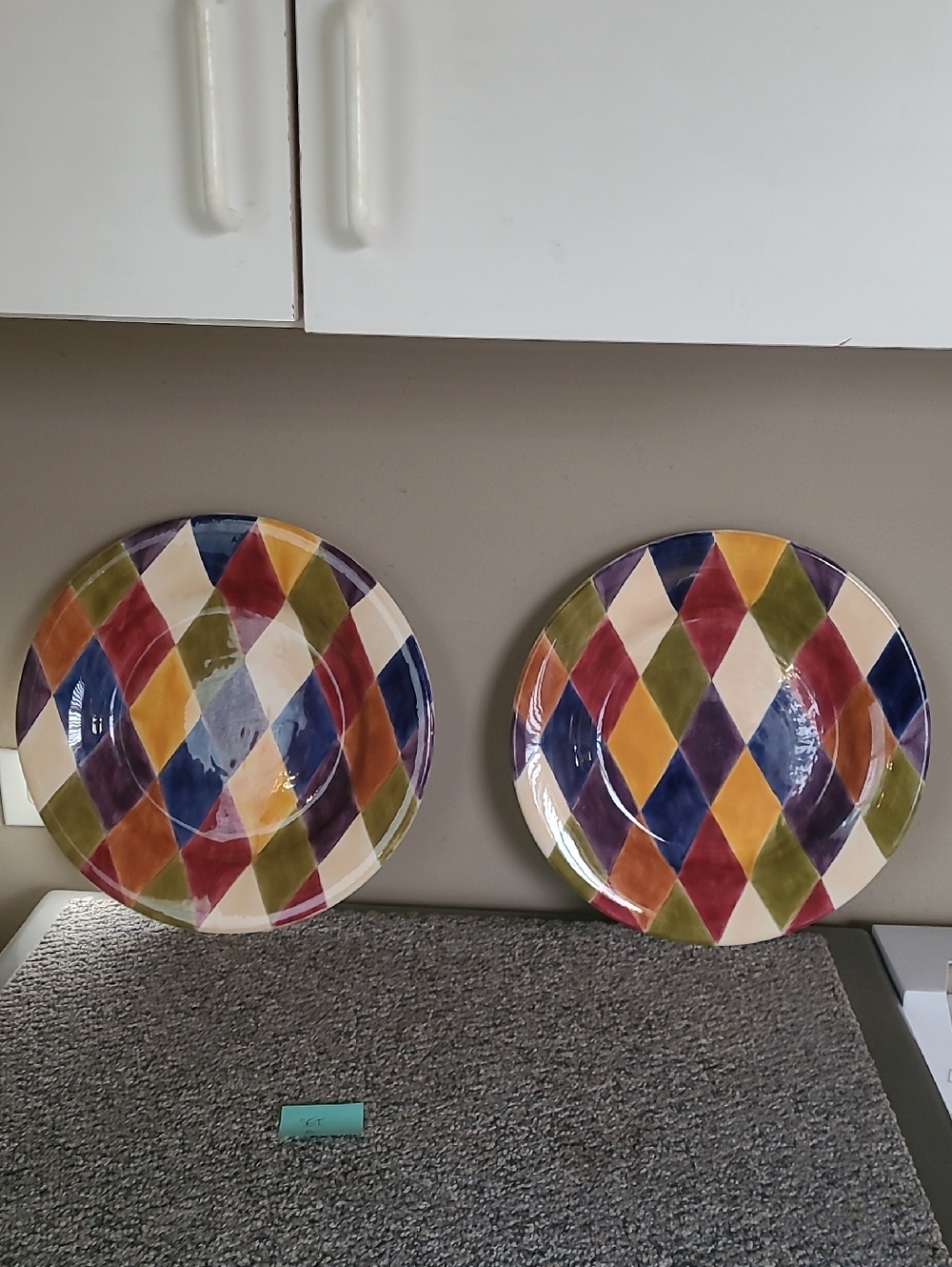 Set Of Harlequin 13" Plates Hand Painted By Tabletops Unlimited